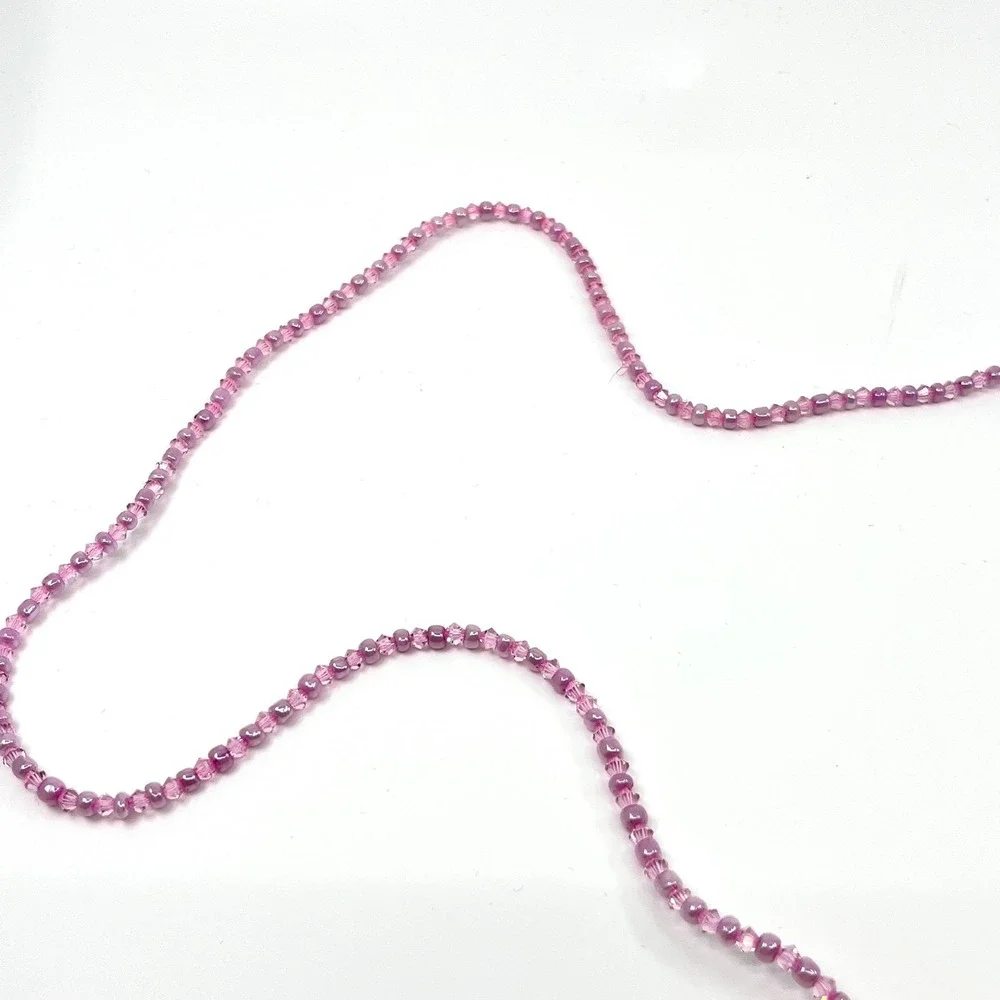 Vintage Y2K Pink Crystal Beaded‎ Lanyard Necklace ID Badge Holder Retro Boho